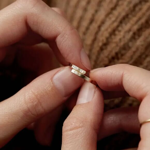 Open Ring with "TRUST GOD" Engraving Religious Christian Baptism Dainty Jewelry - Picture 2 of 3